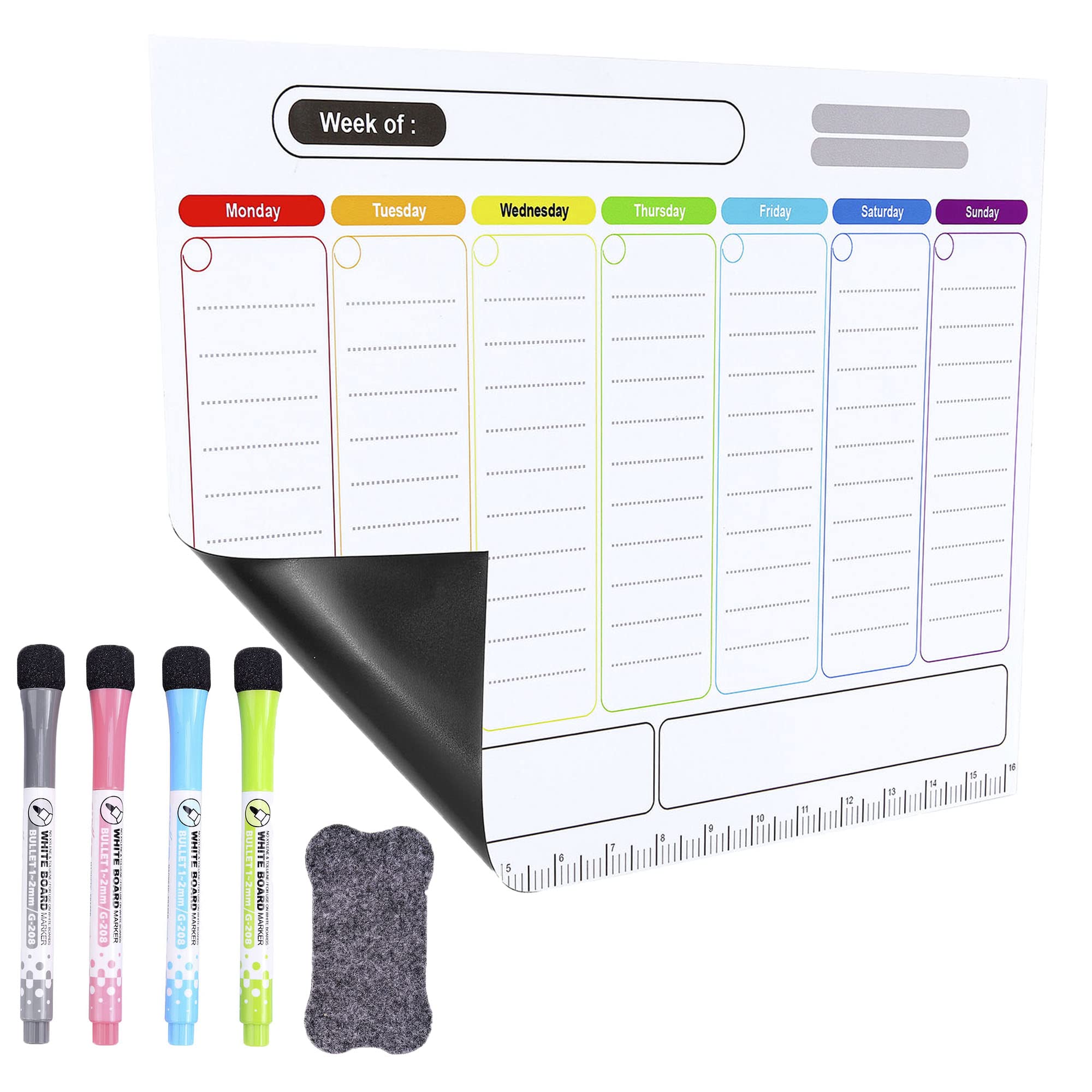 WarmHut Weekly Magnetic Dry Erase Calendar with 4 Colored Fine Tip Markers & Eraser, Monthly Fridge Calendar Whiteboard for Refrigerator Home Office Kitchen, 17 x 12 in