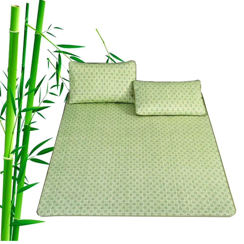 HYQOUKLR Rattan Mat Bed, Summer Bamboo Bed Mat Green Multiple Sizes(90195cm)
