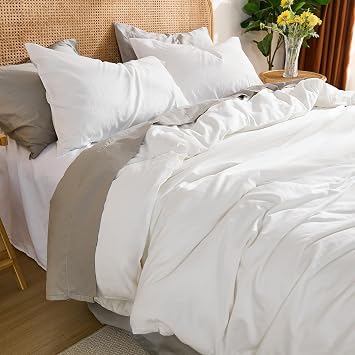 100% Cotton Comforter Set King Size Bright White, Linen-Like Texture, Super Soft & Breathable Lightweight Bedding Set, 3-Piece Durable Percale Comforter for All Seasons