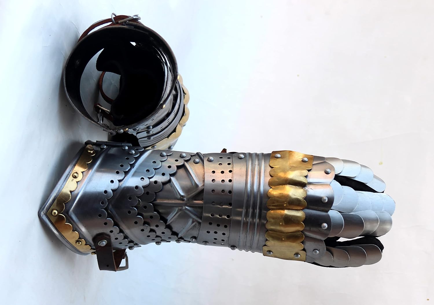 Armor Medieval Warrior Steel Gothic Knight Style Warrior Functional Gloves & Gauntlets with Brass Work - Medieval Leather Gloves for Men.