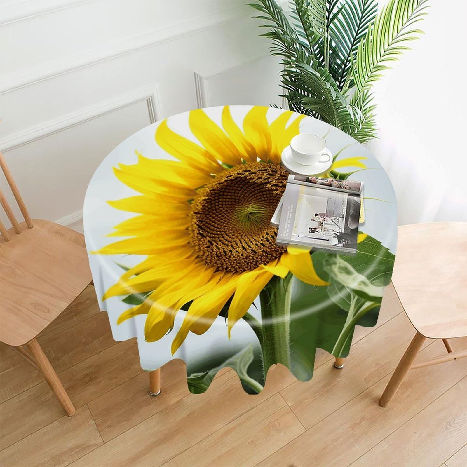 FekiLoot Bloom Sunflower Tablecloth Decorative Round Table Cloth Wrinkle Resistant Washable Circle Table Cover Round Tablecloth for Picnic Party Camping Dining 60 Inch