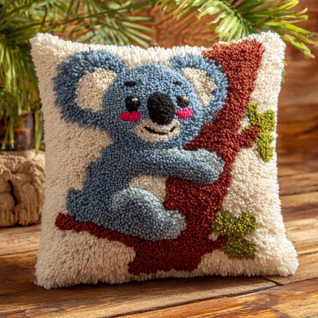 Taxpy DIY Latch Hook Cushion Kits, Koala Needlework Embroidery Set Crochet Needlework Crafts with Latch Hook Tool 43x43cm