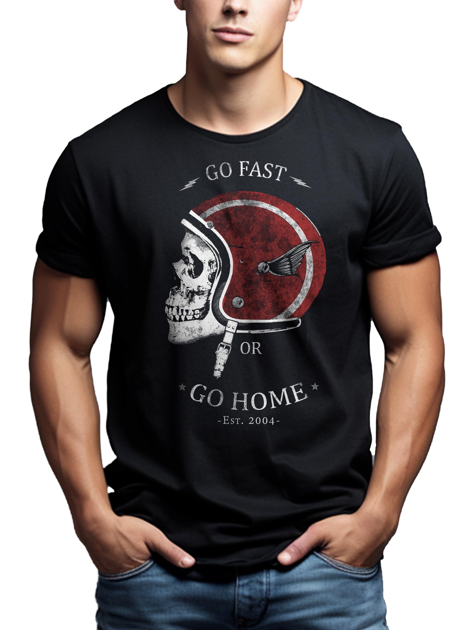 MAKAYA Go Fast OR Go Home - T-Shirt Casco Moto Uomo - Maglietta Motocross