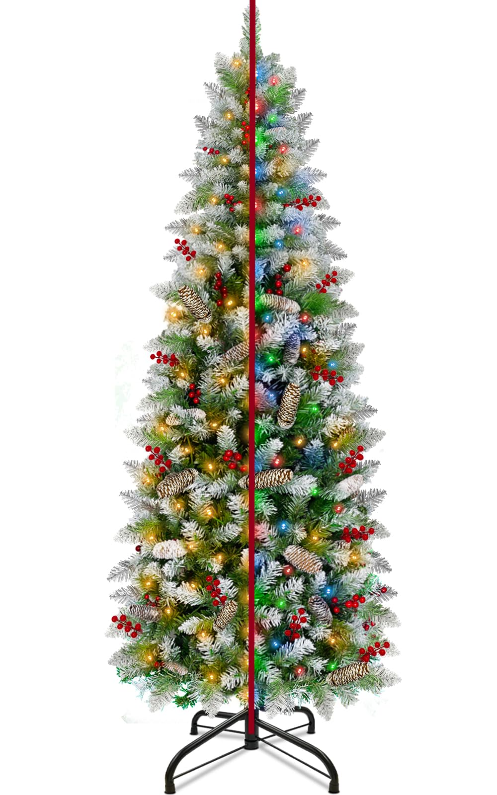 Dual Color Switch&Snow Flocked 6Ft Prelit Artificial Christmas Tree