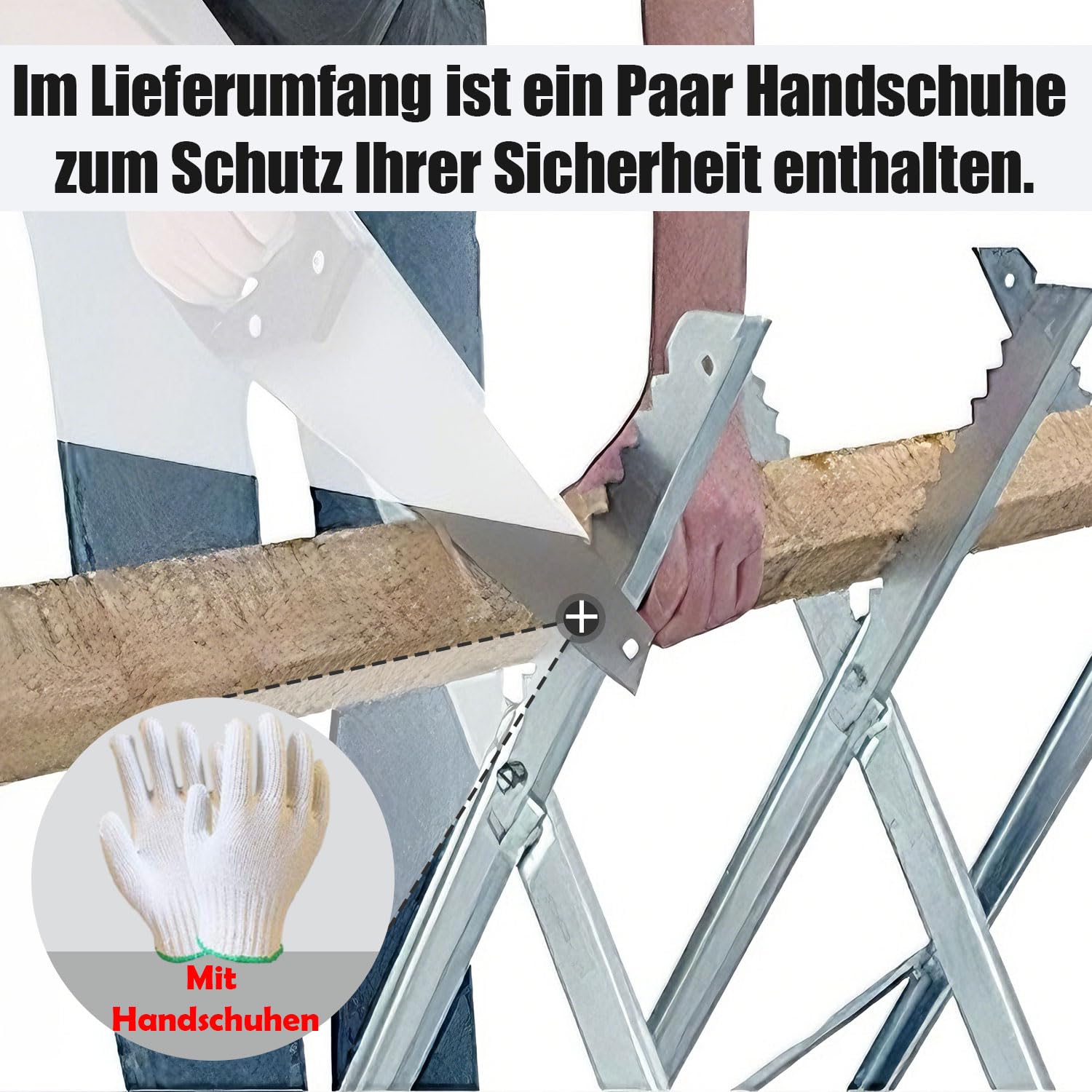 UISEBRT Chevalet de sciage pliable pour tronçonneuse, tréteau en métal, avec gant, cadre en acier, charge maximale : 150 kg, pour le bois de chauffage et le travail du bois, 82 x 80,5 x 79 cm