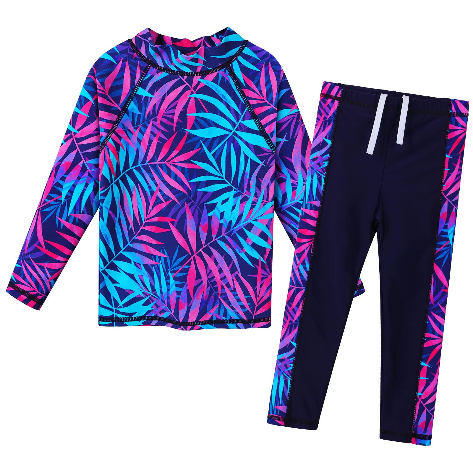 BAOHULU Girls Two Piece Swimsuit Long Sleeve Rash Guard for 2-14 Years