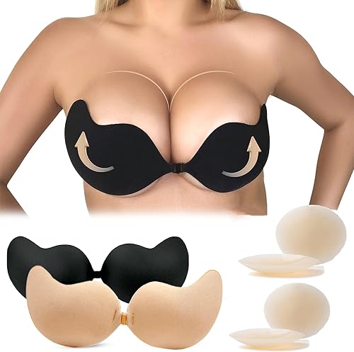 Sticky Bra Adhesive Bra Backless Reusable,Silicone Bra,Sticky Push-Up Bra & Water Proof Nipple Covers