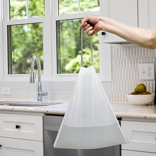 Miniatura 4 de Bolsas de basura pequeñas para baño, bolsas de basura de 4 galones con cordón, forro para cestas de basura Inwaysin blancas, 15 litros, 54 unidades