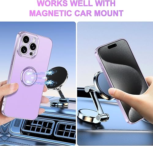 Miniatura 5 de LONTECT Funda para iPhone 15 Pro con soporte de anillo a prueba de golpes, ajuste delgado, resistente a los arañazos, cristal transparente, funda