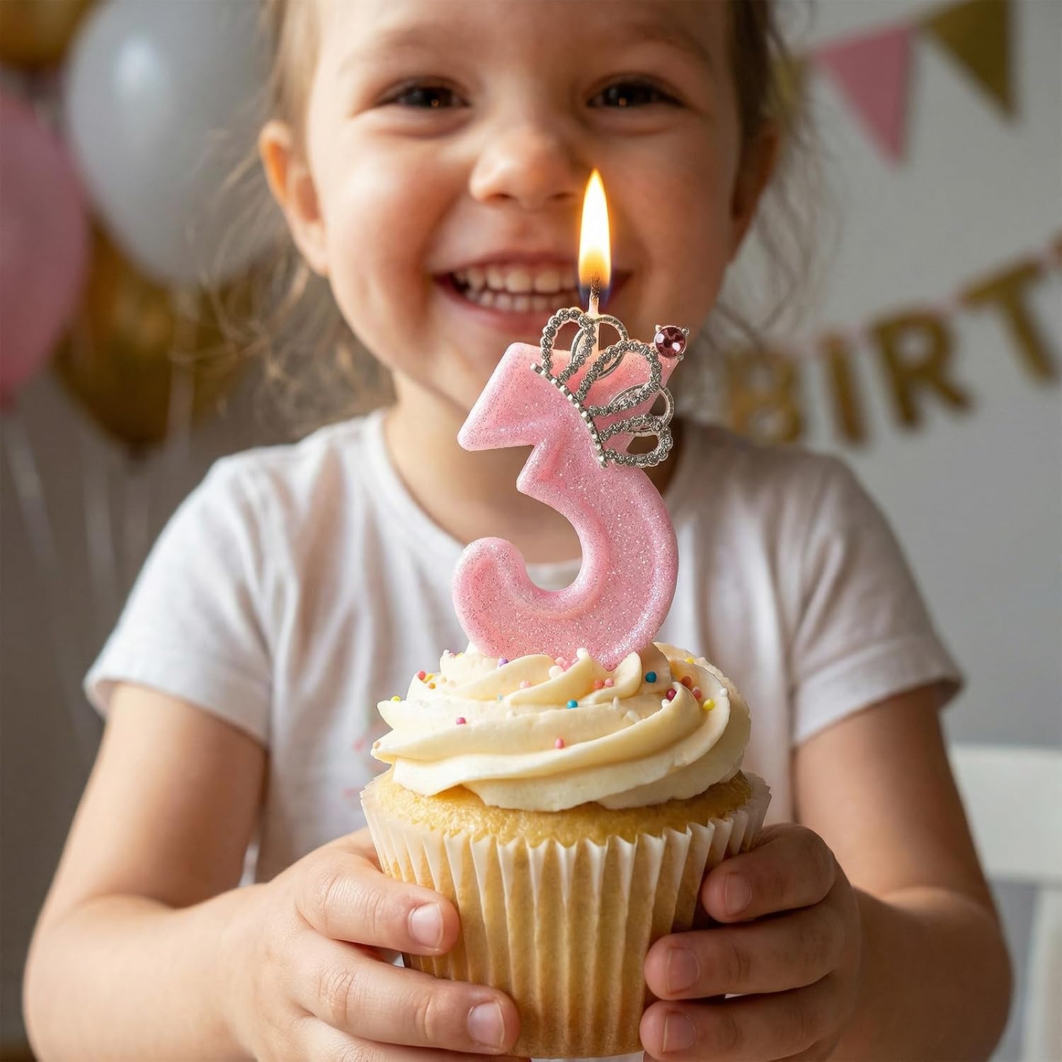 Pink Crown Number 3 Birthday Candle, 3rd Birthday Crown Girl, Princess Cake Topper, Anniversary Celebrations Party Supplies