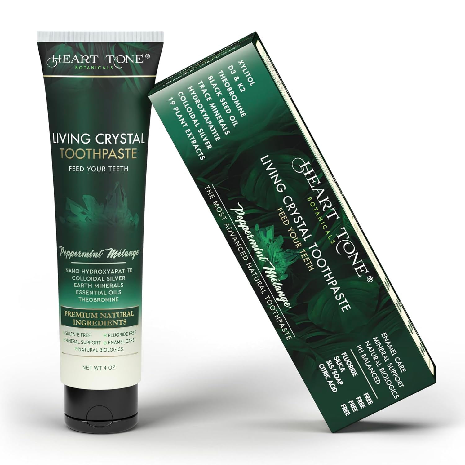 Heart Tone Botanicals Living Crystal Toothpaste Fluoride Free Natural Remineralizing Hydroxyapatite Toothpaste Sensitive Teeth Theobromine Strengthens Enamel Minty