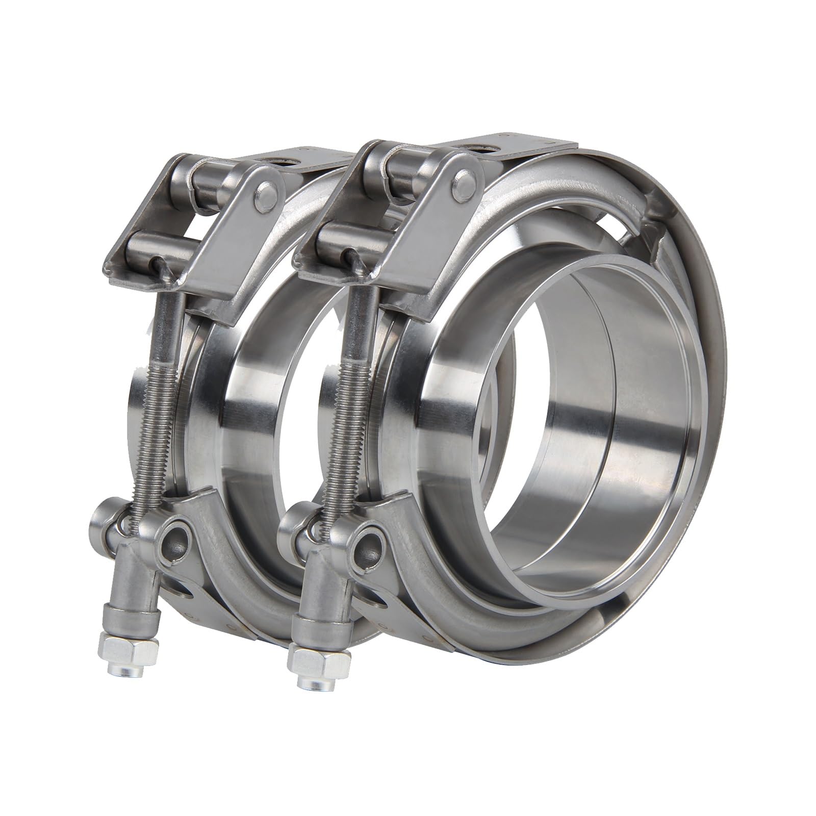 2 abrazaderas en V de 63,5 mm de diámetro + bridas – Kit de abrazadera de escape de acero inoxidable para turbo, tubo de escape descendente, cierre rápido, universal para deportes de motor y