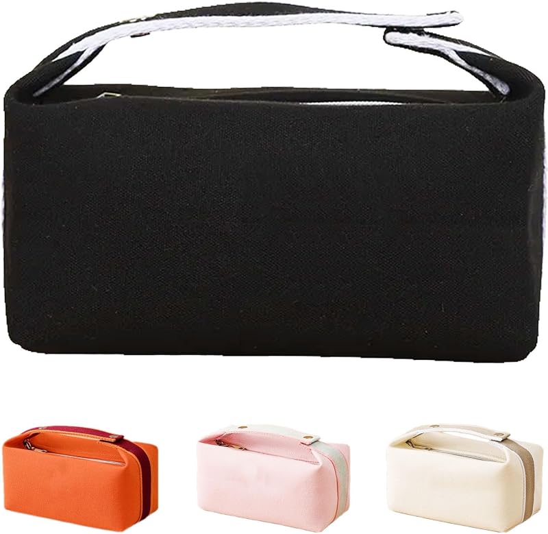Necessaire de maquiagem Fammart em poliéster com zíper e compartimentos, Canvas - Black, 20,07 x 12 x 8,99 cm