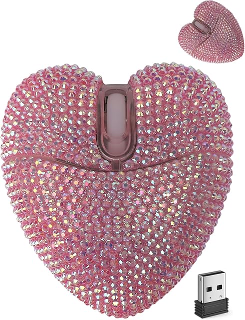 Sans fil Bluetooth Mouse mignon rose amour coeur brillant Led lumière silencieux Portable léger USB Mice de double mode sans fil optique pour PC Ordinateur portable Tablette Mac MacBook Pro Enfants Filles Femmes Cadeau
