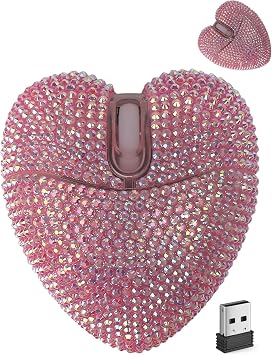 Wireless Bluetooth Mouse Cute Pink Love Heart Shinning Led Light Silent Portable Lightweight USB Optical Cordless Dual Mode Mice for PC Laptop Computer Tablet Mac MacBook Pro Kids Girls Women Gift