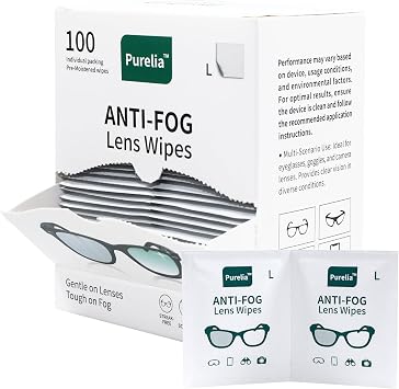 Anti-Fog Lens Wipes for Glasses, 100 Count, Individually Wrapped, Pre-Moistened, Large 4.7 x 4.7 Inch Sheets for Eyeglasses, Sunglasses, Screens, Camera Lenses