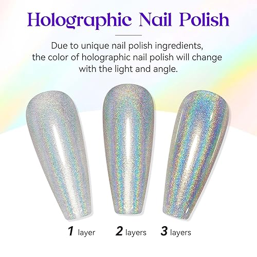Miniatura 3 de MIZHSE Esmalte de uñas holográfico, esmalte de uñas plateado con purpurina de secado rápido, 0.5 fl oz0.5 fl oz, pigmento de uñas brillante de alto