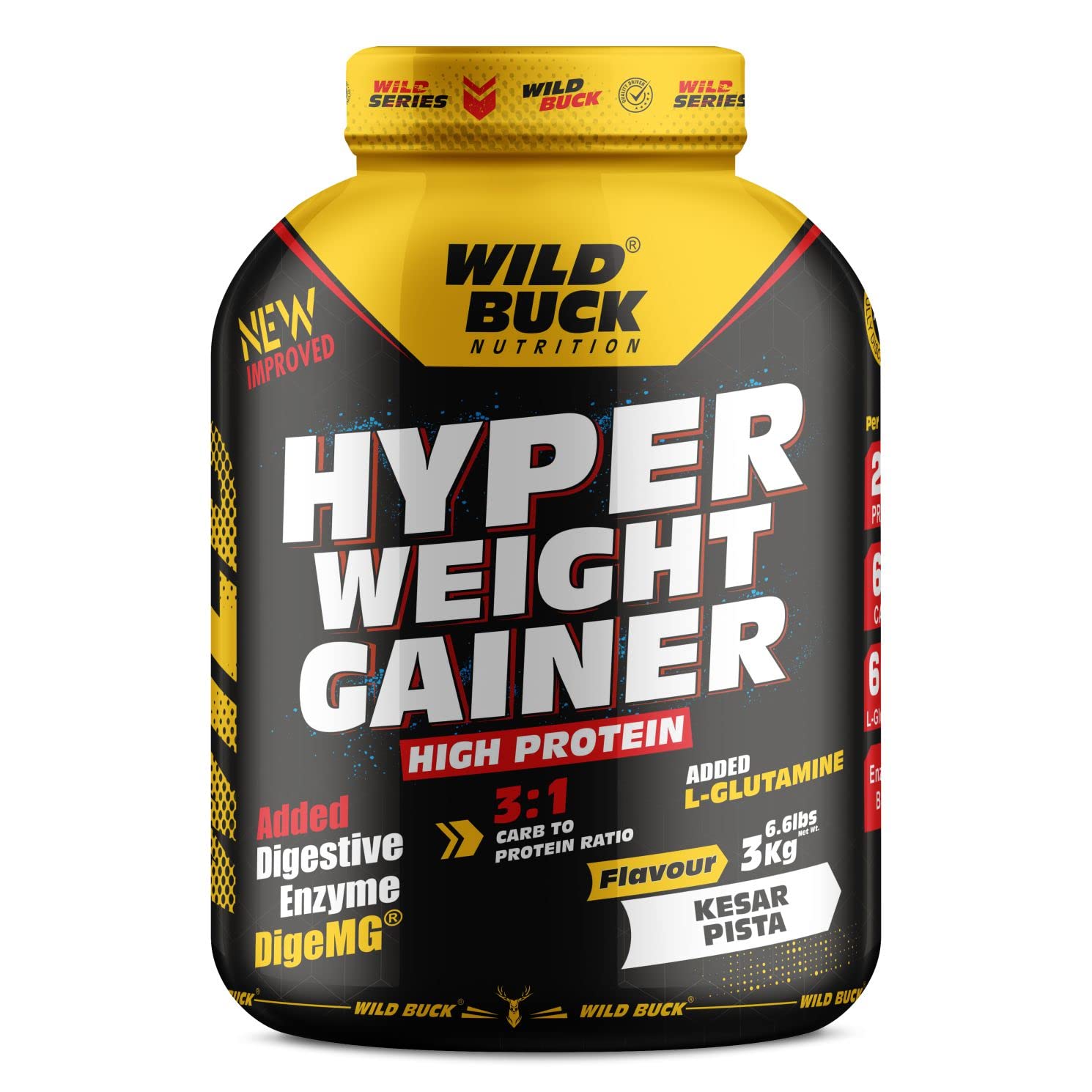 WILD BUCK Hyper Weight Gainer Powder High Protein Muscle Mass & Weight Gainer With L-Glutamine & Digestive Enzymes For Muscle Gain | Whey Protein For Men & Women [Strawberry Milkshake, 1 Kg / 2.2 Lb] — Amazon image 16