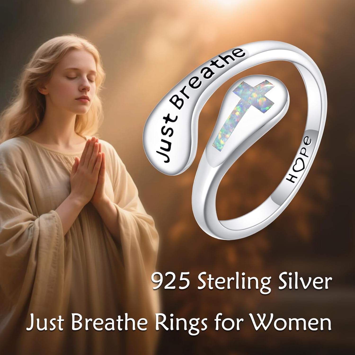 Breathe Ring Sterling Silver Just Breathe Lotus/Dandelion Rings for Women Hope Inspirational Rings Personality Encouragement Jewelry Gift for Women - Image 6