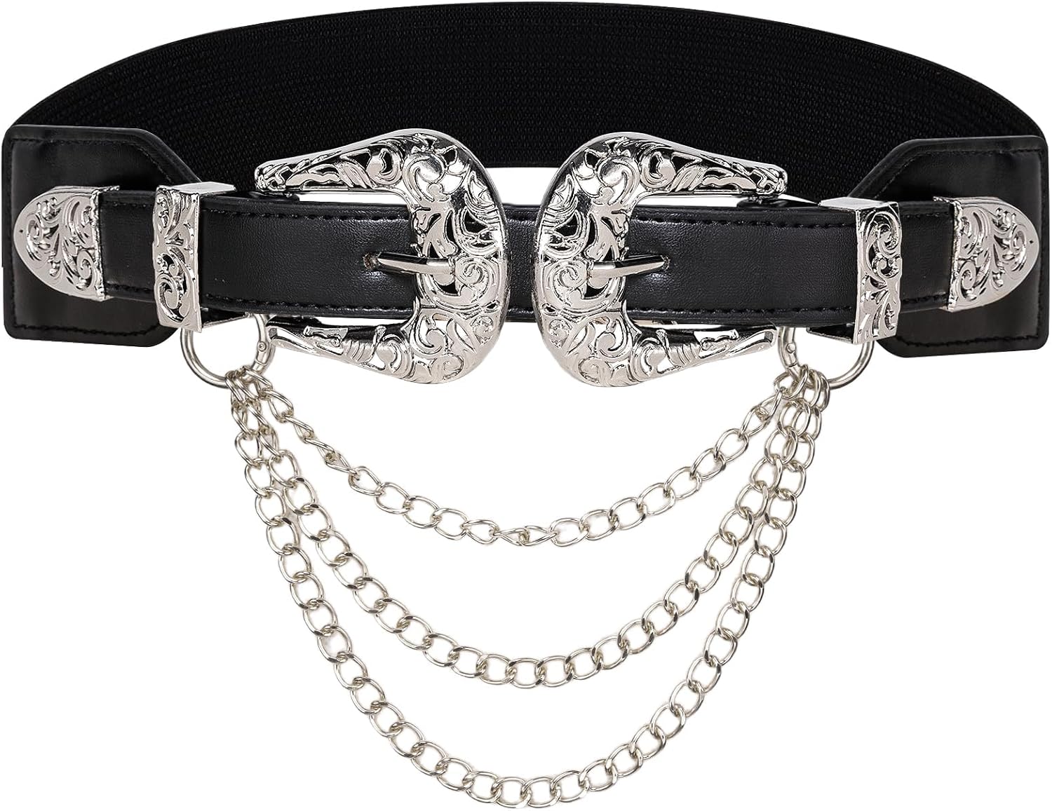 Barry.Wang Women Double Western Belt Vintage Leather Gold Belt Buckle
