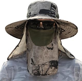 Men Women Sun Hat with Face Cover Neck Flap Fishing Hat UPF 50+ Wide Brim UV Protection for Gardening Hiking Safari