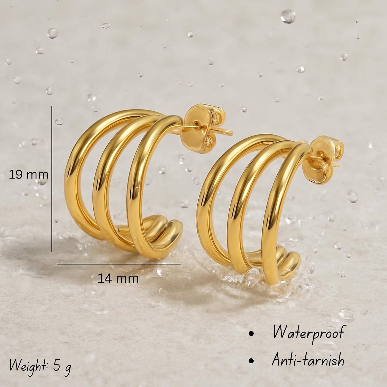 Chunky Earrings for Women - 18K Gold Plated Statement Dome Stud Earrings - Waterproof - Tarnish Resistant - Hypoallergenic - Trendy Jewelry