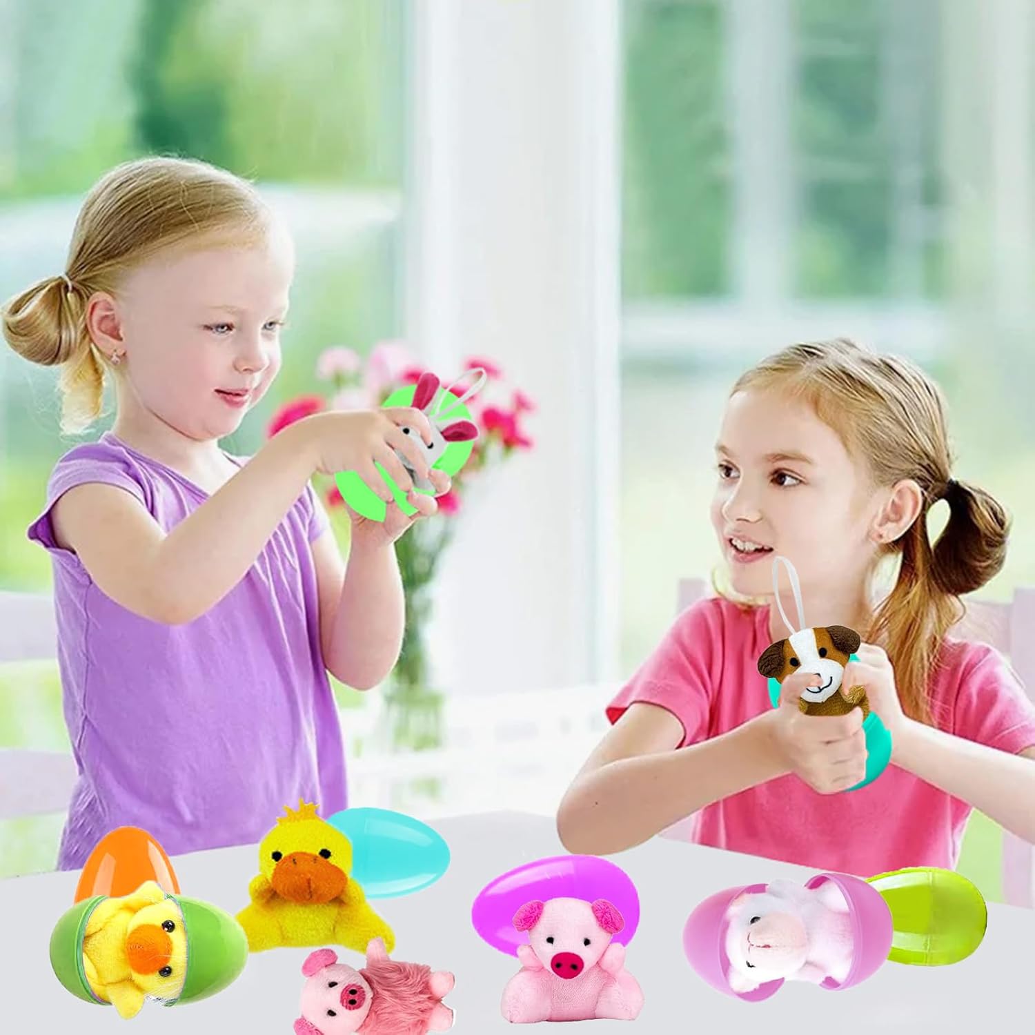 euoloar 12 PCS Prefilled Easter Eggs Filled With Stuffed Plush Animals, Plastic Easter Eggs Fillers,Perfect for Easter Eggs Hunt