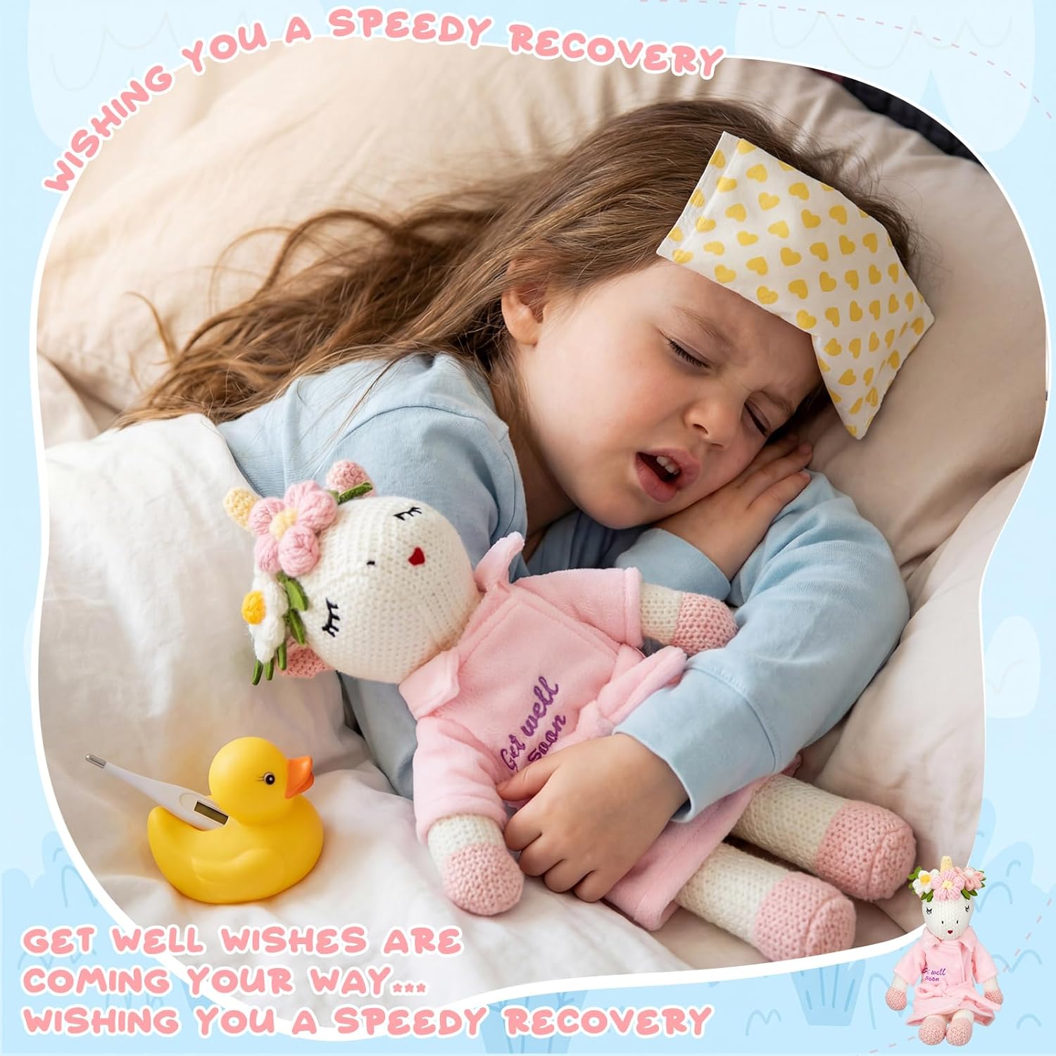 Leitee Get Well Soon Gift for Girls 11.8 Inch Small Unicorn Stuffed Animal Plush Doll Dressed in Bathrobe with Message Get Well Soon Cute Unicorn Plush Gift for Patient After Surgery Home Decoration