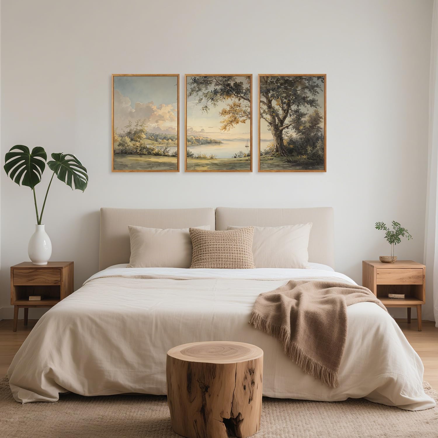 TOARTi Large Framed Nature Landscape Canvas Wall Art,Vintage Countryside Cottagecore Scenery Wall Decor,Wildness Green Tree Lake Sailboat Art Prints for Farmhouse Living Room Bedroom Office-16”x24”x3