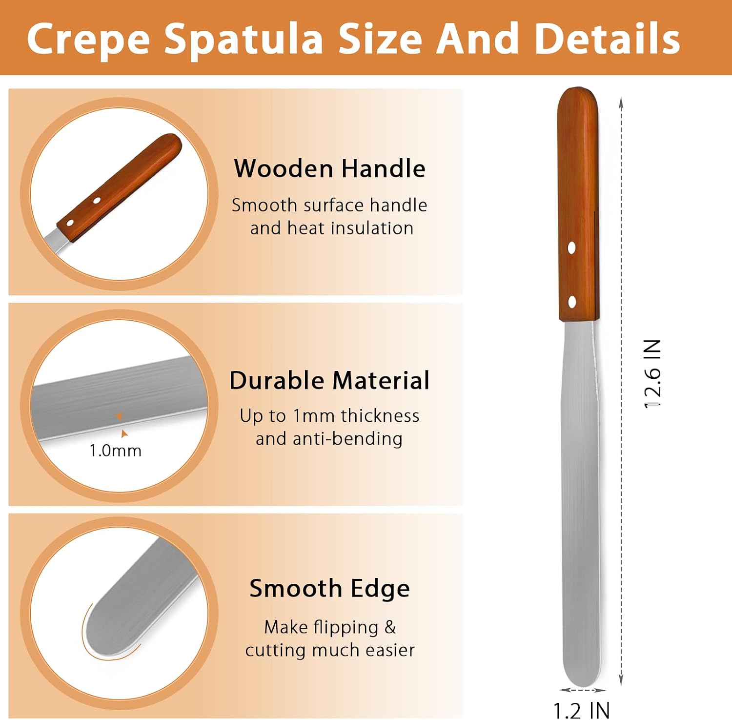 Lilithye Crepe Spreader and Spatula Kit Stainless Steel Crepe Spreader Tool