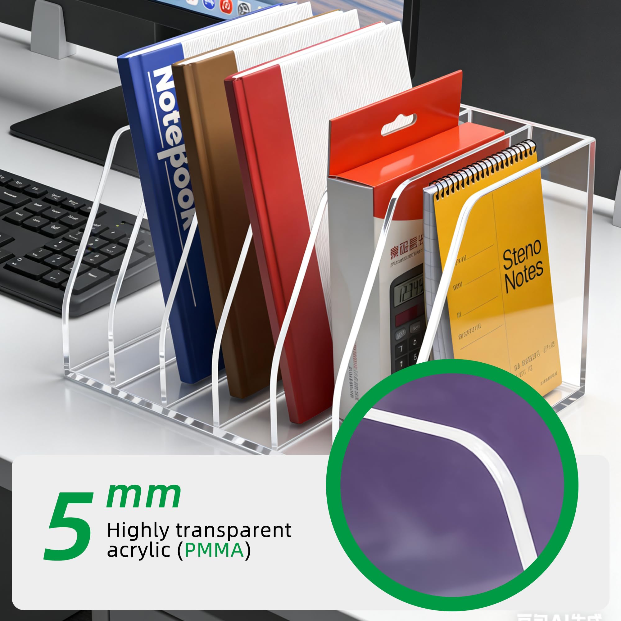 Portariviste in acrilico, 6 scomparti verticali, organizer per documenti da scrivania, trasparente, per ufficio, tablet, riviste, libri, per casa/aula, spessore 5 mm