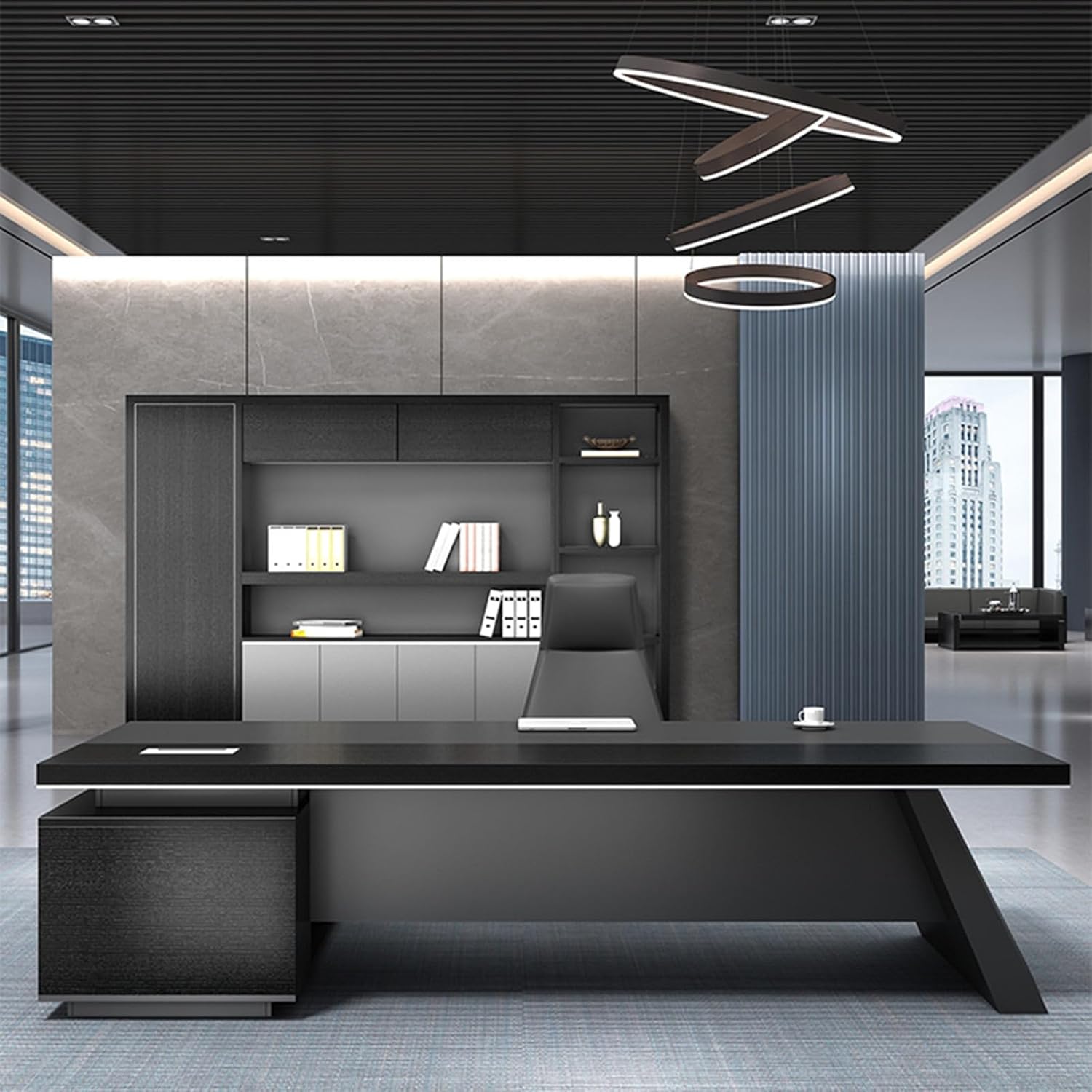 L-Shaped Wood Computer Desk Executive Office Desk with File Drawers Writing Study Table Business Furniture Set for CEO Boss