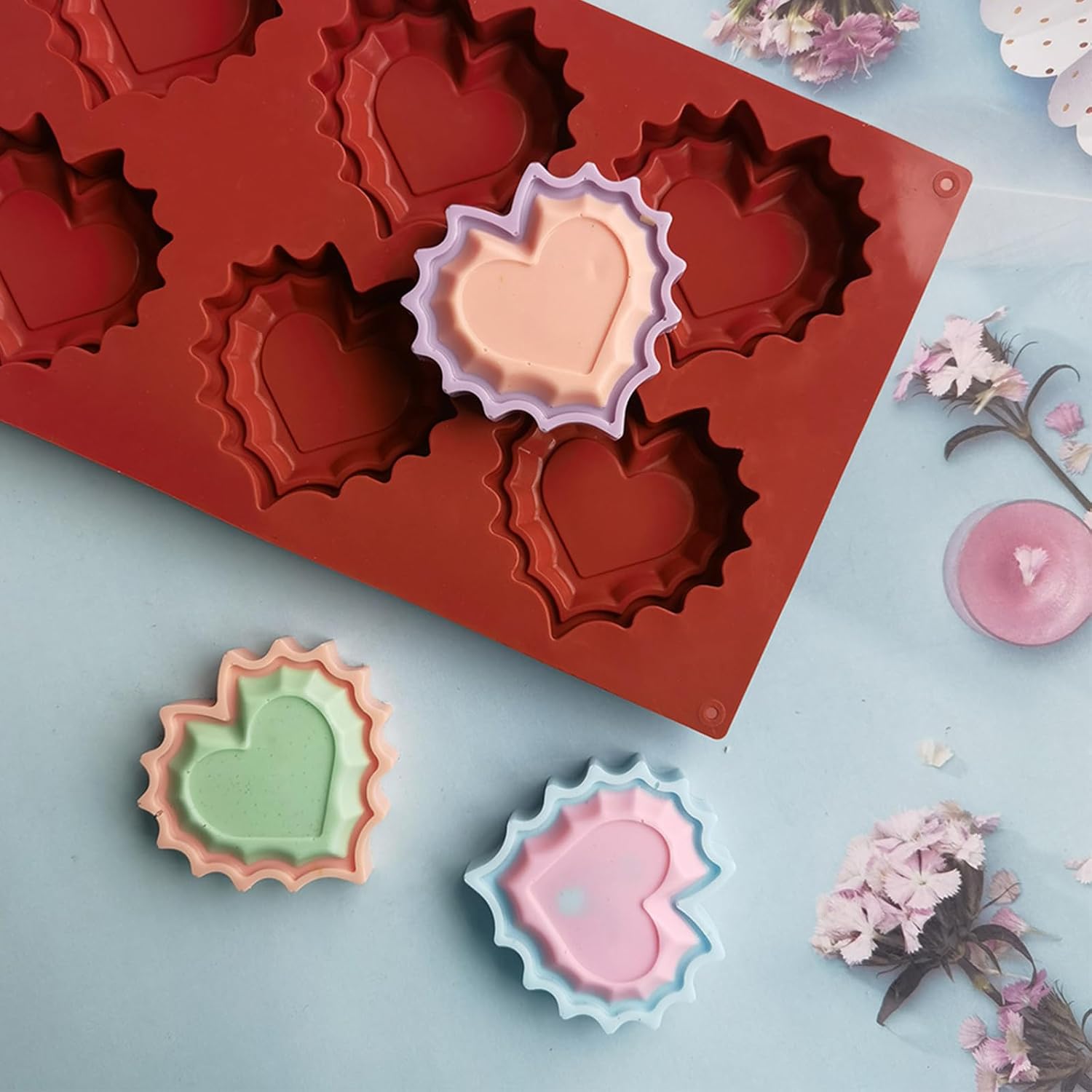 6 Cavity Silicone Heart Shaped Baking Molds for Mousse, Bundtz, Muffin, Candy, Bread, Cake Decoration, Valentine's Day Chocolate Molds, 11.65 x 6.73 x 0.83 inches - Image 7