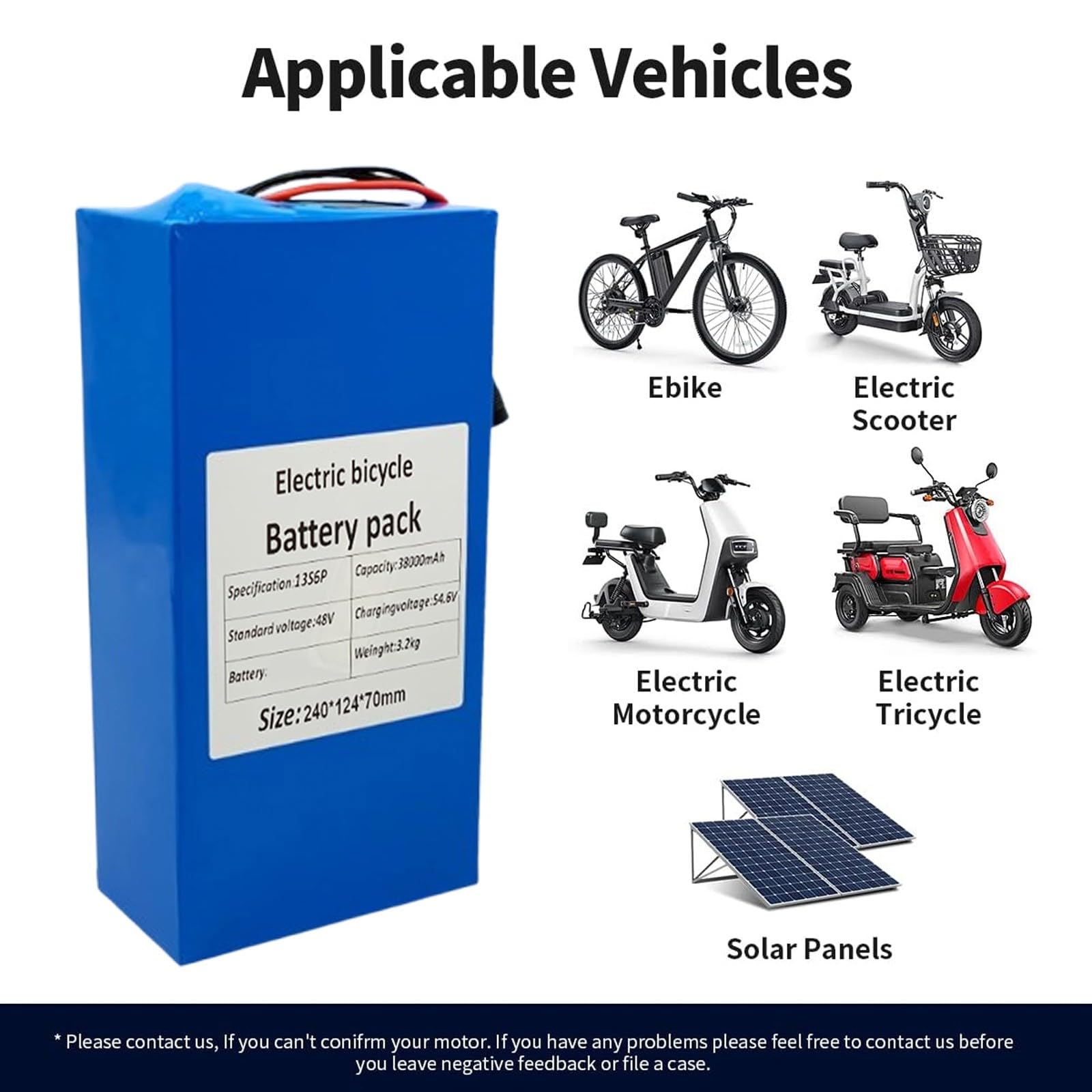 Batteria Al Litio 48V 38Ah Per Bici Elettrica - Con Caricabatterie, BMS Integrato, Per Motori Fino A 1800W, XT60