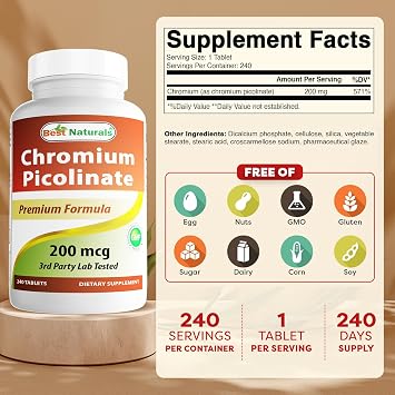 Best Naturals Chromium Picolinate Tablet, 200 mcg, 240 Count