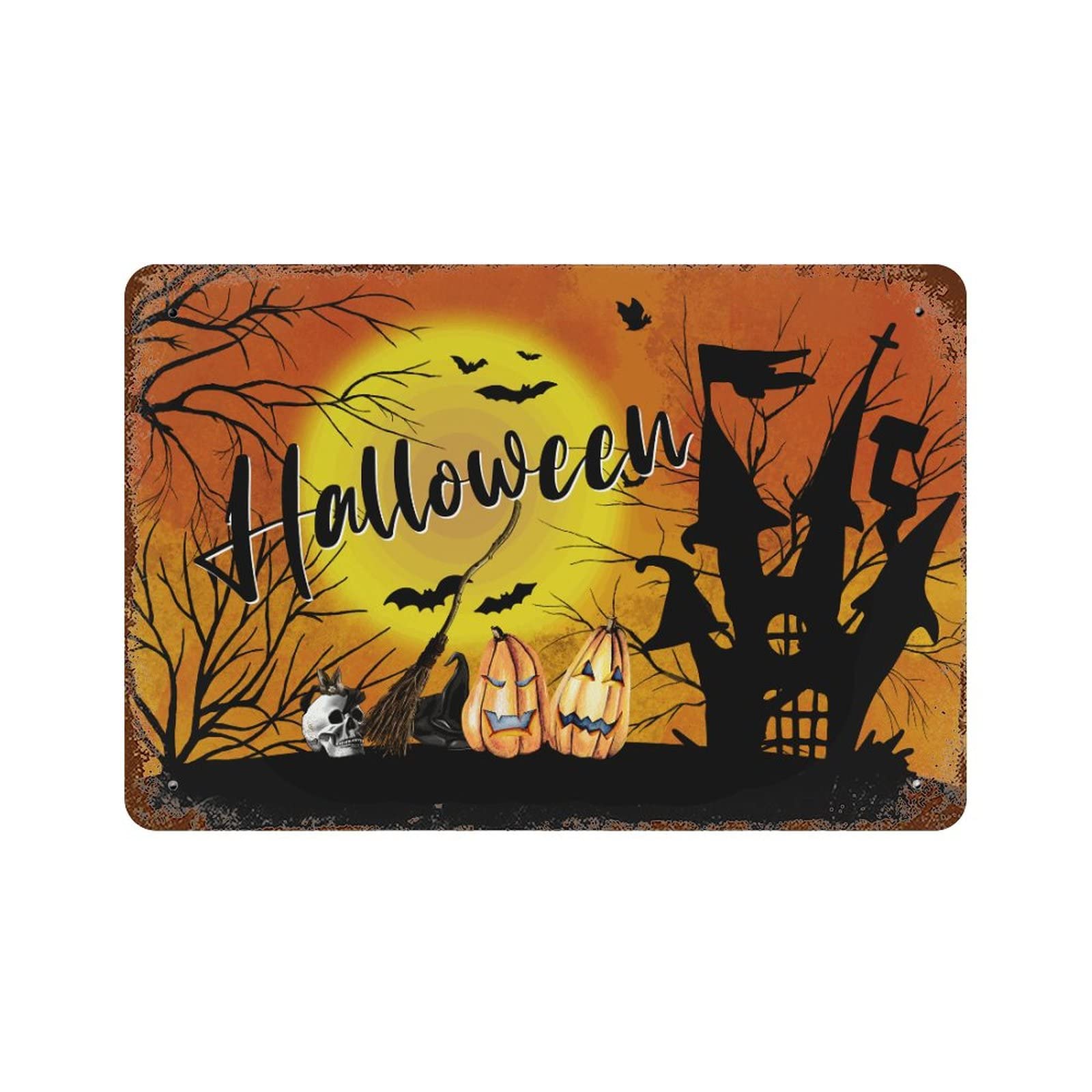 Plaque en métal Halloween avec citrouilles pour décorer votre entrée de maison hantée