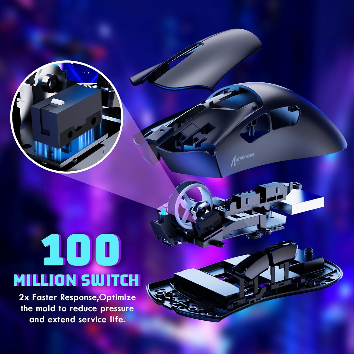 MAMBASNAKE Attack Shark V3 Wireless Gaming Mouse,Adjustable 25K DPI PAW3311 Optical Sensor,Ergonomic 62g Lightweight 5 Programmable Buttons 500mAH Battery,2.4G/BT/USB-C Wired for PC/Mac-Black