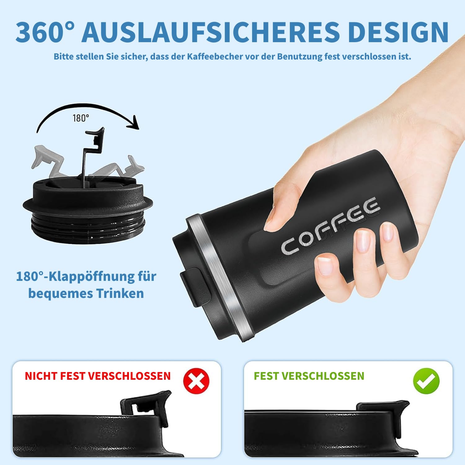 6 Stück Edelstahl Thermobecher 380 ml–Isolierter Kaffeebecher To Go für Heiß- und Kaltgetränke, Wiederverwendbare Trinkbecher mit Auslaufsicherem Deckel für Auto, Büro, Camping & Fitness (3 Farben)