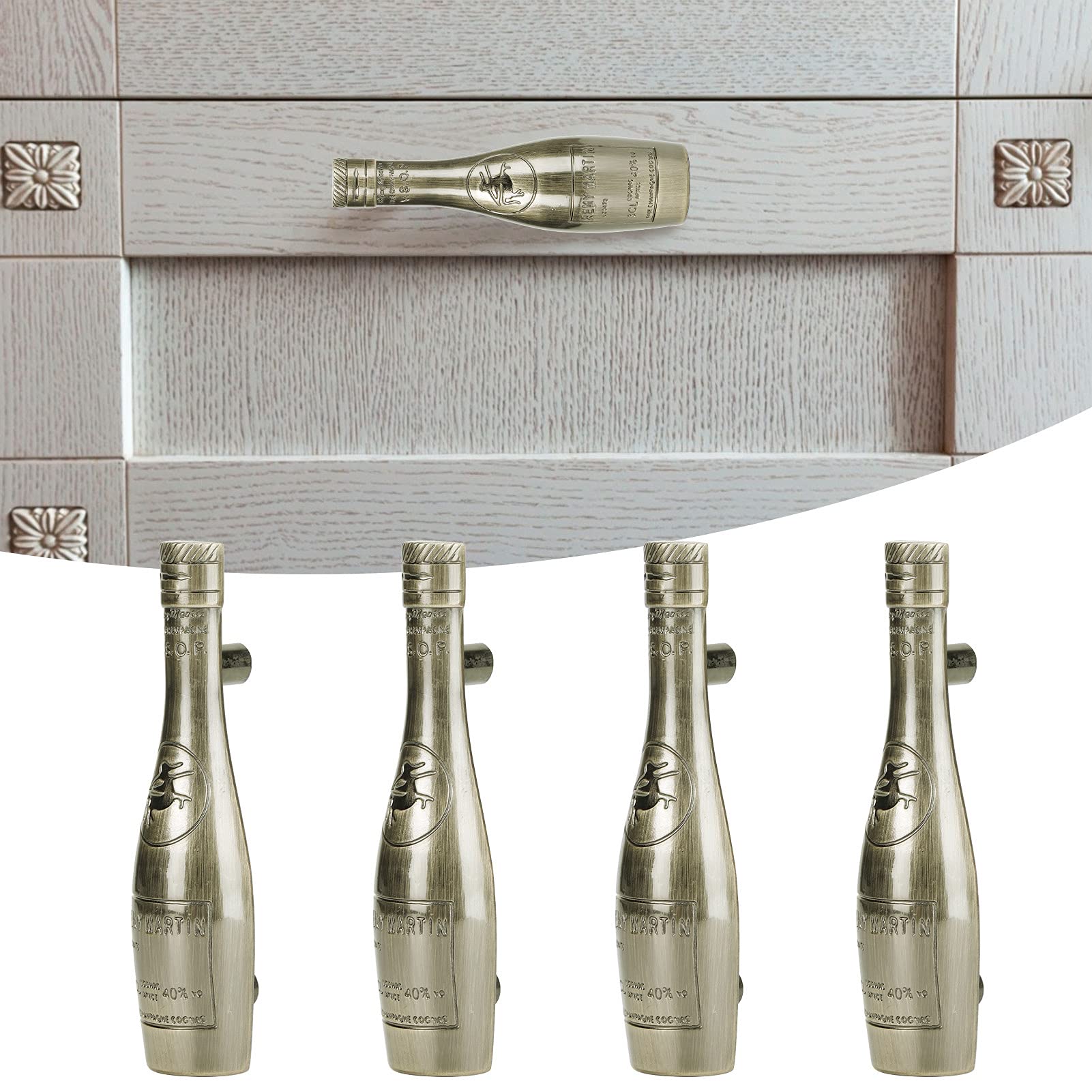 Hililand Antique Bronze 4 Set Antique Wine Bottle Shaped Handle, Zinc Alloy Cabinet Knob Cupboard Door Handle(Antique Bronze)