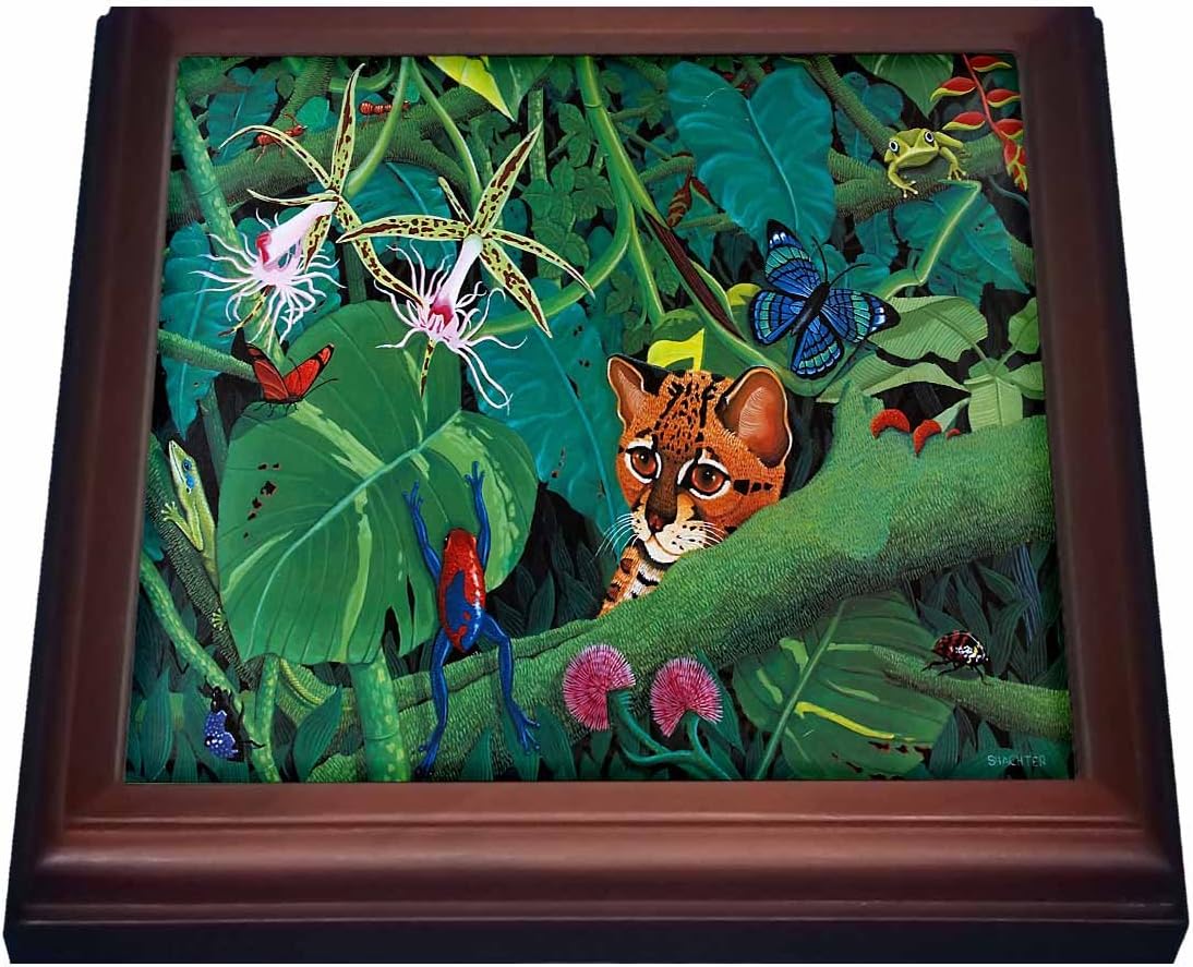 3dRose RAINFOREST MARGAY Trivet with Ceramic Tile, 8" x 8", Brown