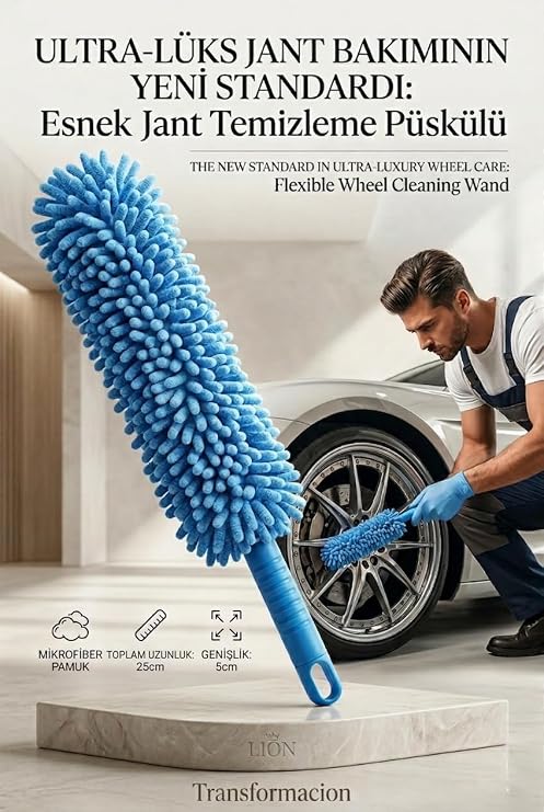 KaktüsKedi Esnek Jant Temizleme Fırçası Mikrofiber Ulaşılması Zor Alanlar İçin Jant Bakım Fırçası 429029
