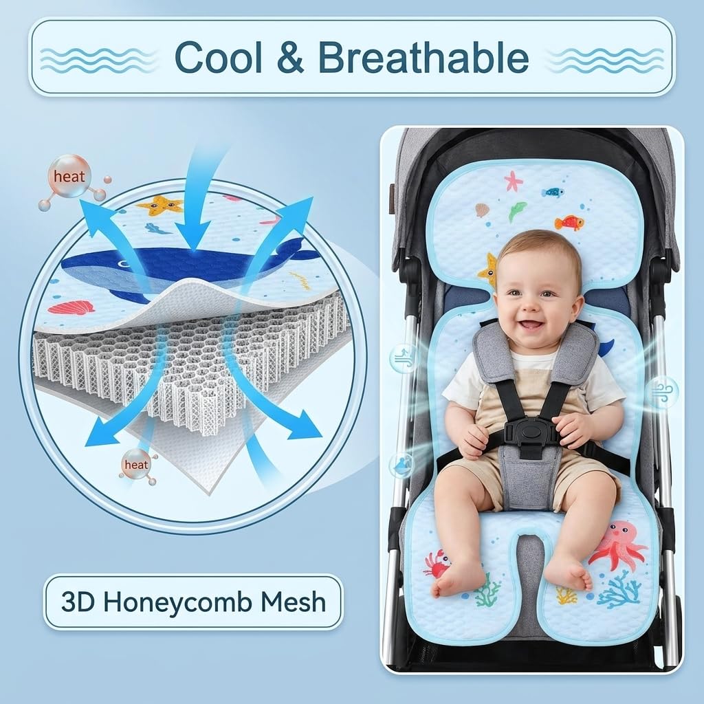 2 Pezzi 70 * 33CM Materassino Passeggino Estivo Traspirante Universale Cuscino Passeggino Estivo Antisudore Tappetino di Raffreddamento per Seggiolino Auto