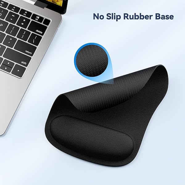 TECKNET Mouse Mat 3 Pack with Memory Foam Rest -Non-slip Rubber base- Special-Textured Water-Resistant Surface - 4
