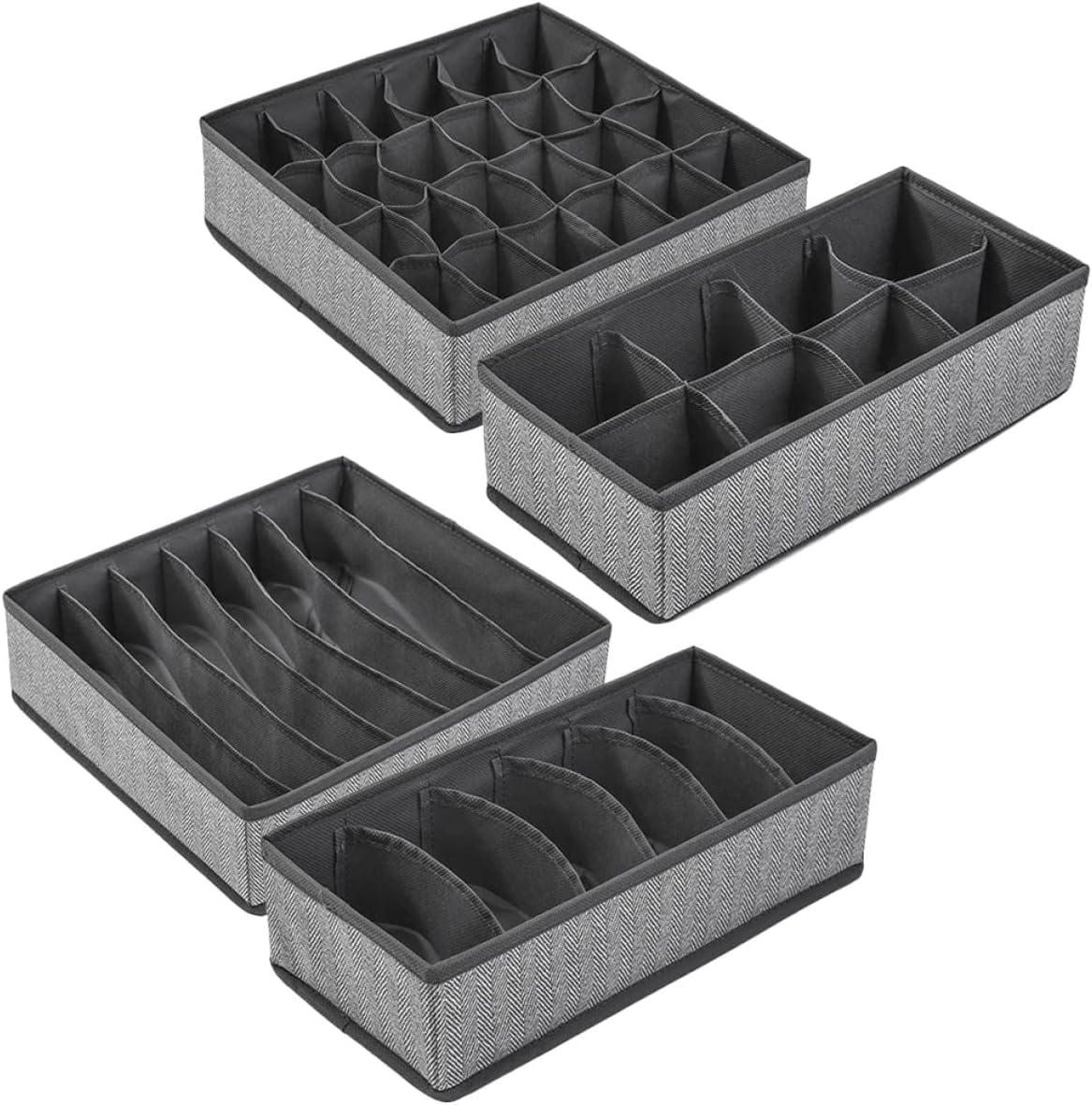GARVALON Underwear Drawer Organizer Multi-functional Foldable Fabric Closet Storage Box with Accessory Liner 4pcs Set Gray for Socks Bra and Clothing Sorting Random Color