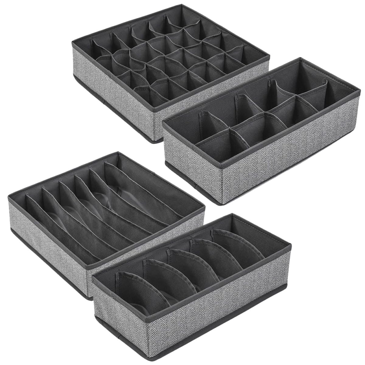 Organisateur de Tiroir à sous-Vêtements en Tissu Pliable Gris Lot de 4 Pièces Boîte de Rangement pour Vêtements Chaussettes pour Dressing et Placard Résistant et Indéformable