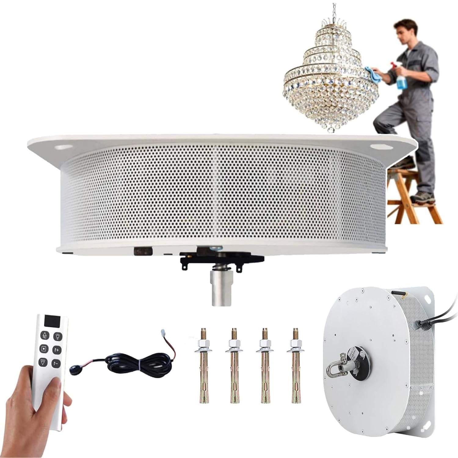 System podnoszenia żyrandola, podnośnik do lamp z silnikiem elektrycznym, podnośnik do żyrandola, skok podnoszenia 19,69 stopy, prędkość podnoszenia 2 m/min (20KG)