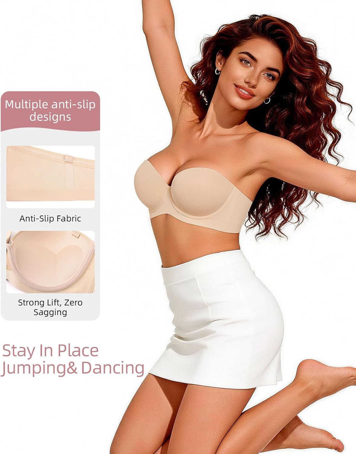 Strapless Push Up Bras for Women Padded Add one Cup Balconette Underwire Convertible Bra for Small Chested - Image 2