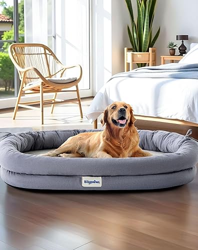 Cama ortopédica para perros grandes, sofá cama para mascotas con espuma de jaula de huevos, cojín de 4 lados, funda extraíble lavable y parte