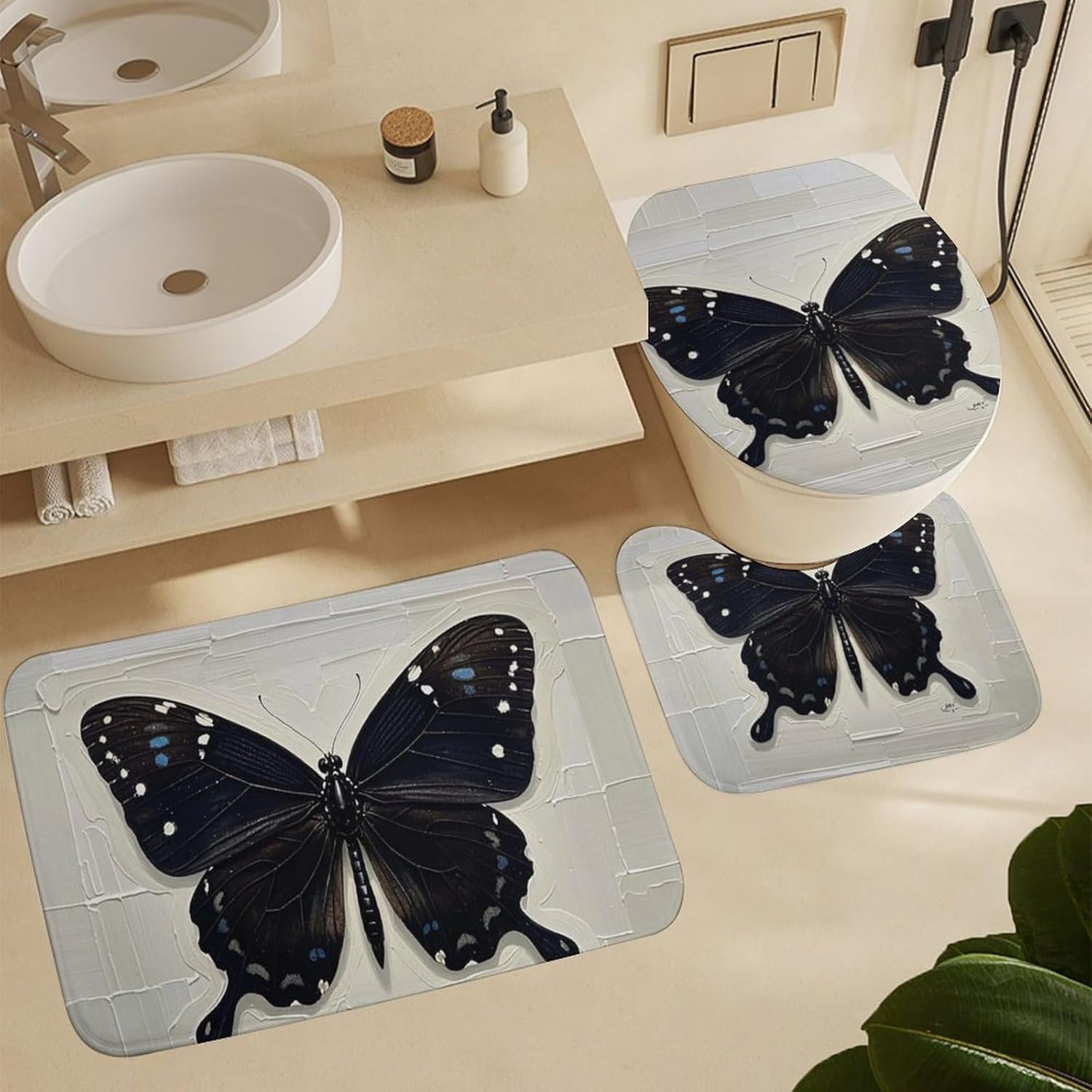 Butterfly Wall Art Printed Four Piece Bathroom