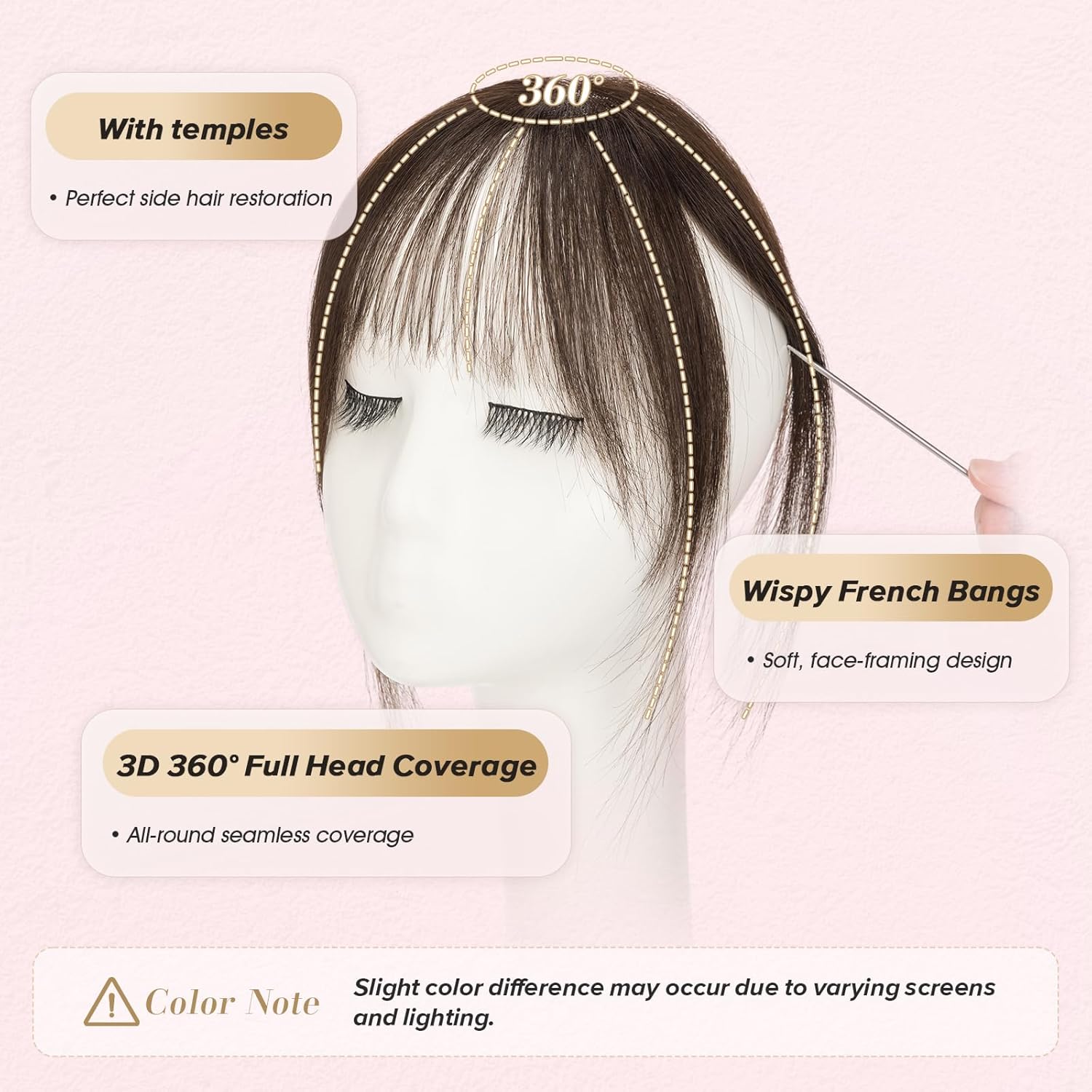 Clip in Bangs, Fake Bangs,Curtain Bang Hair Clip,3D 360°Seamless Coverage French Air Bang Lightweight Human Hair Toppers 9g/10#02 Dark Brown,Natural Look for Daily Party Wedding Dating